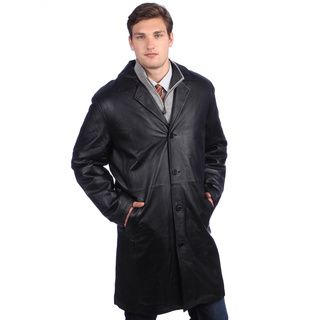Ramonti Men's Black Leather Long Walking Coat Coats