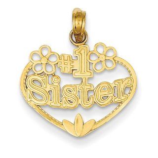 14K Yellow Gold #1 Sister in Heart Charm Pendant Jewelry