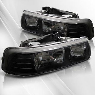 Chevy Silverado 99 00 01 02 03, Suburban&Tahoe 00 01 02 03 04 05 06 Crystal Headlights ~ pair set (Black) Automotive