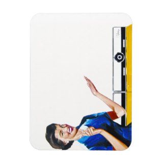 Funny Retro Housewife with Washing Machine Rectangle Magnets