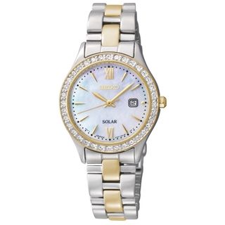 Seiko Women's Solar Mother of Pearl Dial Gold Diamond Watch Seiko Women's Seiko Watches