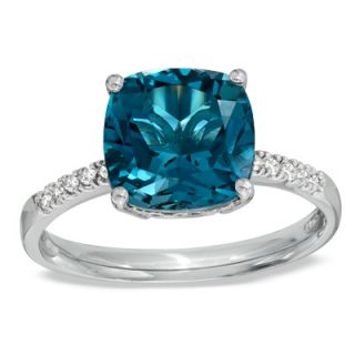 0mm Cushion Cut London Blue Topaz and Diamond Accent Ring in