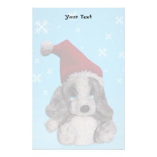 Cute Christmas Puppy In Santa Hat Writing Paper Stationery