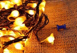 Silicone Tip String Lights, 20 Rice Lights, Brown Wire, Amber  Patio, Lawn & Garden