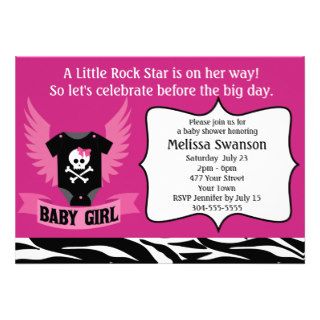 Purple Rock Star Skull Baby Shower Announcements