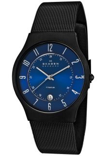 Skagen T233XLTMN  Watches,Mens Blue Dial Black Mesh Titanium, Casual Skagen Quartz Watches
