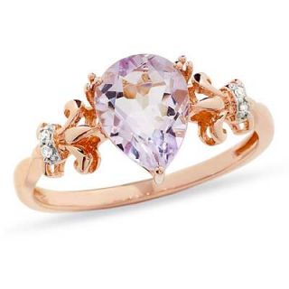 Pear Shaped Rose de France Amethyst and Diamond Accent Ring in 10K
