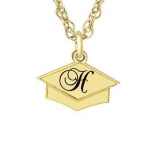 Graduation Cap Initial Pendant in Sterling Silver with 14K Gold Plate