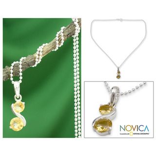 Sterling Silver 'Twin Souls' Citrine Necklace (India) Novica Necklaces
