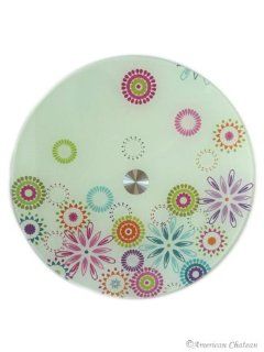 14" Retro Flowers Glass Cheese Appetizer Server Rotating Plate Lazy Susan Kitchen & Dining