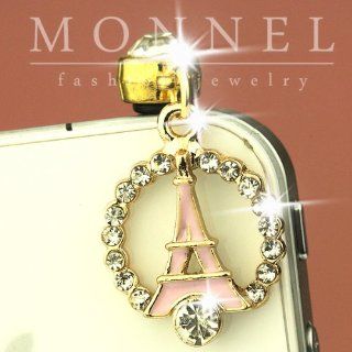 ip527 Crystal Pink Paris Tower Anti Dust Plug Cover Charm For iPhone 4 4S Cell Phones & Accessories
