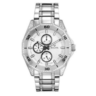 Mens Bulova Crystal Collection Chronograph Watch with Silver Dial