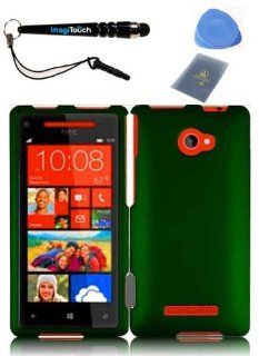 IMAGITOUCH(TM) 4 Item Combo For HTC Windows Phone 8X HTC 6990 HTC Zenith(AT & T, T Mobile, Verizon) Snap On Hard Shell Plastic Rubberized Case Cover Phone Protector Faceplate   Dark Green (Stylus Pen, ESD Shield Bag, Pry Tool, Phone Cover) Cell Phones