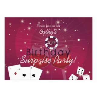Casino style surprise birthday invitation