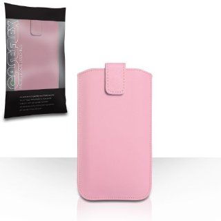 Nokia Lumia 525 Case Baby Pink PU Leather Caseflex Auto Return Pull Tab Pouch Cover Cell Phones & Accessories