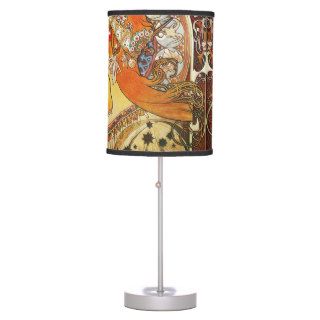 Alphonse Mucha La Plume Zodiac Art Nouveau Vintage Table Lamp
