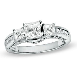 Princess Cut Lab Created White Sapphire Three Stone Ring in Sterling
