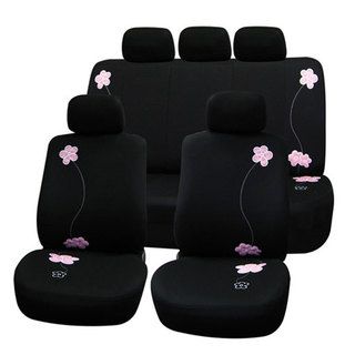 Black Flower Embroidery Airbag safe Fabric Seat Covers FH Group Car Seat Covers