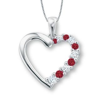 Lab Created Ruby and White Sapphire Journey Heart Pendant in 10K White