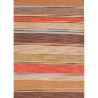 Durable Handmade Flat weave Stripe Pattern Multicolor Rug (5 X 8)