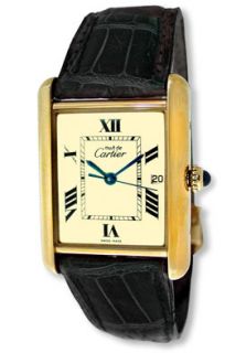 Cartier W1013754 BLK  Watches,Mens Tank Vermeil Black Alligator, Luxury Cartier Quartz Watches
