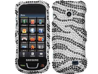 Zebra Silver Bling Rhinestone Diamond White Black Crystal Faceplate Hard Skin Case Cover for Samsung Tracfone SGH T528G w/ Free Pouch Cell Phones & Accessories