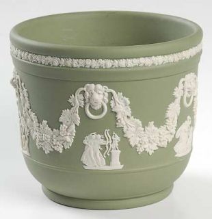 Wedgwood Cream Color On Celadon Jasperware Small Grecian Flower Pot, Fine China