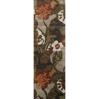 Transitional Floral pattern Hand tufted Wool/ Silk Brown Rug (26 X 12)