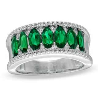 Marquise Cut Lab Created Emerald and White Sapphire Band in Sterling