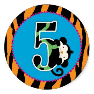Jungle Monkey Fifth Birthday Cupcake Topper Wild Sticker
