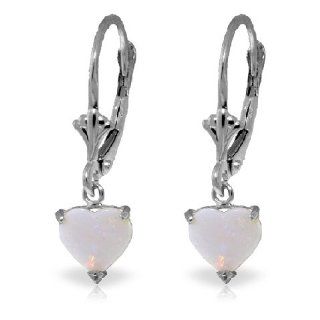 14K White Gold Natural Heart shaped Opal Dangle Earrings Jewelry