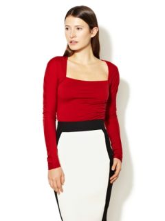 Square Neck Ruched Wool Top by Narciso Rodriguez