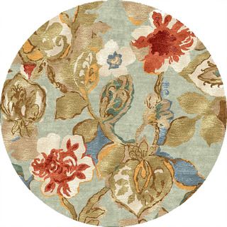 Hand tufted Transitional Floral Pattern Blue Rug (6 Round)