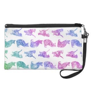 Girly Whimsical Cats Rainbow Glitter pattern Wristlet Clutches