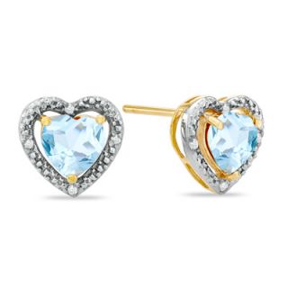 0mm Heart Shaped Lab Created Aquamarine and Diamond Accent Heart