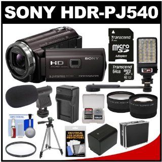 Sony Handycam HDR PJ540 32GB 1080p HD Video Camera Camcorder with Projector with 64GB Card + Battery & Charger + Case + LED Light + Microphone + Tripod + Tele/Wide Lens Kit  Camera & Photo