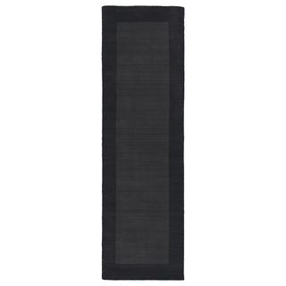Hand tufted Borders Charcoal/ Black Wool Rug (26 X 89)