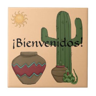 Fun Spanish Welcome Southwestern Desert Scene Tiles