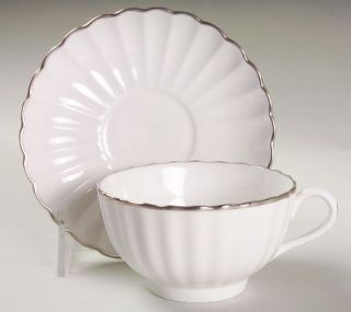 Spode Corinth (Platinum Trim) Footed Cup & Saucer Set, Fine China Dinnerware   A