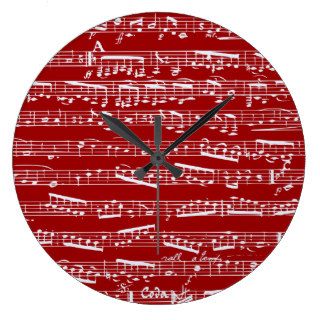 Red music notes wall clock