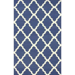 Nuloom Handmade Moroccan Trellis Flatweave Kilim Blue Wool Rug (86 X 116)