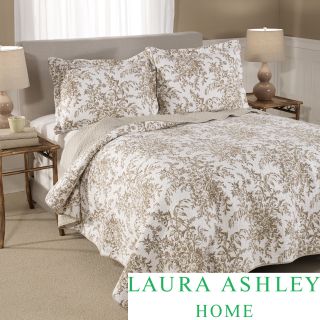 Laura Ashley Bedford Mocha Cotton 3 piece Quilt Set
