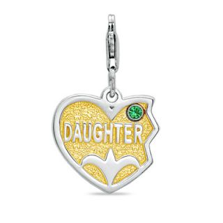 Left Side Daughter Birthstone Heart Charm in 14K Two Tone Gold
