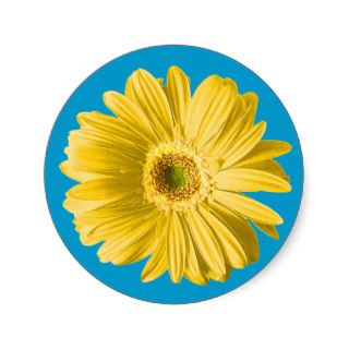 Yellow Gerbera Daisy Flower Round Stickers