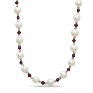 0mm Cultured Freshwater Pearl and Garnet Sparkle Bead Necklace