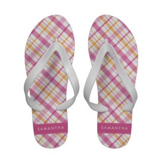 Pink and Orange Plaid Personalized Flip Flops