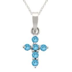 10k Gold December Birthstone Petite Swiss Blue Topaz Cross Necklace Gemstone Necklaces
