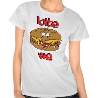 Bite Me ~ Hamburger Cartoon Face Tee Shirt