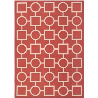 Safavieh Indoor/ Outdoor Courtyard Squares and circles Red/ Bone Rug (4 X 57)