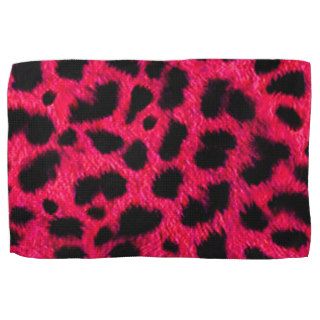 BRIGHT CORAL PINK HOT BLACK ANIMAL PRINT PATTERN D HAND TOWELS